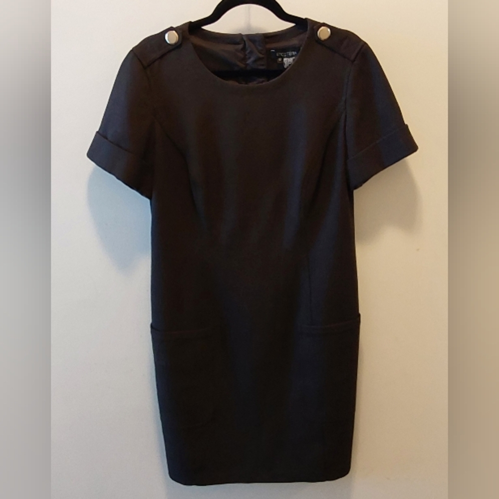 Etcetera Dark Gray Mini Dress with Button Details / Fully Lined With Pockets
